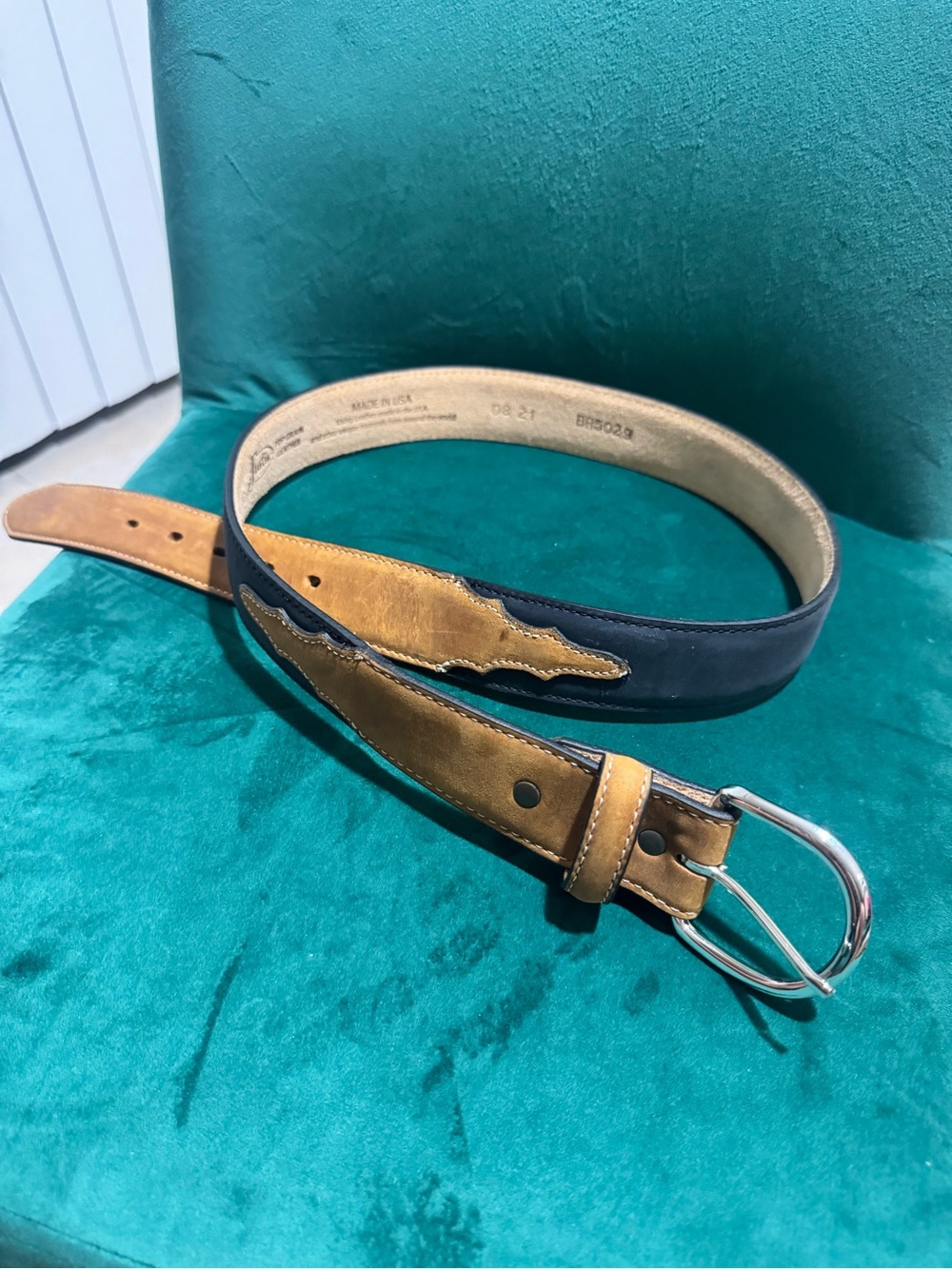 Justin 53700 Classic Western Leather Belt Size 36 Black Brown Made in USA